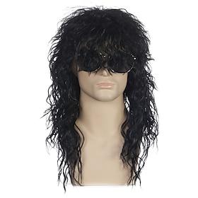 70s 80s Rocker Metal Wig Mens Long Curly Black Party Wig Carnival Costume Anime Wig