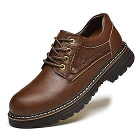 Men's Oxfords Work Sneakers Vintage Business Classic Daily Office  Career Leather Waterproof Slip Resistant Lace-up Black Brown Fall Winter