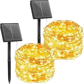 2 Pack Solar String Lights  Lights Decoration Outdoor 12m 120LEDs Fairy Copper Wire Lights with 8 Modes Waterproof Decoration Copper Wire Lights for Patio Yard