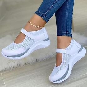 Women's Breathable Mesh Mary Jane Sneakers with Velcro Strap – Lightweight Casual Walking Shoes