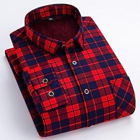 Men's Dress Shirt Flannel Shirt Plaid Shirt Collared Shirt Button Up Shirt Tartan Wedding Work Yellow Red Blue Green Long Sleeve Turndown Spring Fall  Winter C