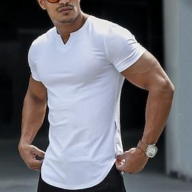 Men's T Shirt Short Sleeve V Neck Summer Plain Fashion Classic Comfortable Casual Street Sports Blue Black White Top Tee for Men