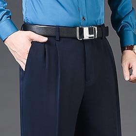 Men's Dress Pants Trousers Slacks Pleated Pants Pocket Pleats Straight Leg Plain Breathable Soft Wedding Office Business Chic  Modern Classic Azure BlackGrey H