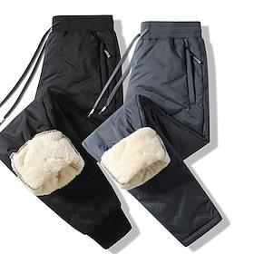 Men's Sherpa Joggers Winter Pants Trousers Casual Pants Pocket Drawstring Elastic Waist Plain Waterproof Warm Daily Streetwear Fashion Chic  Modern Black Black