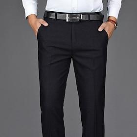 Men's Dress Pants Trousers Chinos Pocket Plain Comfort Breathable Wedding Office Business Chic Modern Classic Black Deep Blue High Waist Micro-elastic