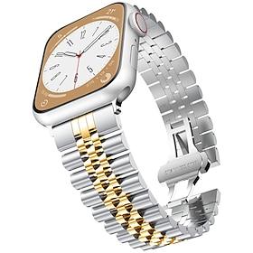Link Bracelet Compatible with Apple Watch band 38mm 40mm 41mm 42mm 44mm 45mm 49mm Men Two Tone Metal Clasp Stainless Steel Strap Replacement Wristband for iwat