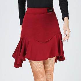 Breathable Latin Dance Skirts Pure Color Women's Performance Training High Cotton Blend