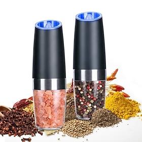 Gravity Electric Pepper Grinder Salt and Pepper Mill Adjustable Coarseness Battery Powered with LED Light One Hand Automatic Operation