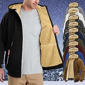 Men's Zip Hoodie Sweatshirt Sweat Jacket Sherpa Black White Wine Army Green Navy Blue Hooded Solid Color Zipper Cool Basic Casual Winter Clothing Apparel Hoodi