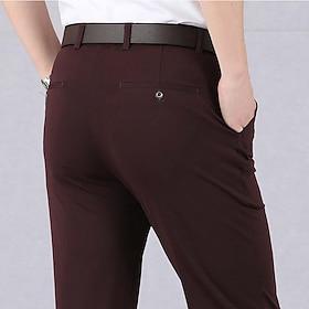 Men's Trousers Dress Pants Casual Pants Pocket Elastic Waist Straight Leg Plain Stretch Business Office Wedding Stylish Formal Wine Khaki High Waist Micro-elas