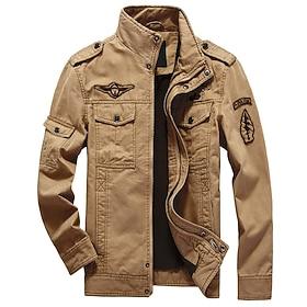 Men's Bomber Jacket Utility Jacket Transition Jacket Tactical Jacket Daily Weekend Winter Solid Colored Military Tactical Stand Collar Regular Cotton Black Arm