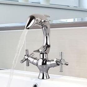 Bad Wasserhahn Badewanne Dusche Wasserhähne Kupfer Delphin Stil Becken Wasserhahn Doppelgriff Badezimmer Doppellochmischer heißes und kaltes Wasser Chrom polie