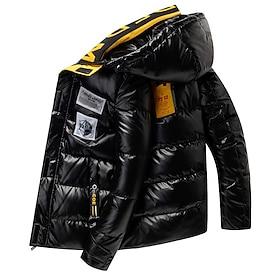 Men's Winter Coat Winter Jacket Puffer Jacket Quilted Jacket Pocket Office  Career Date Casual Daily Warm Outdoor Casual Winter Printed Black Puffer Jacket
