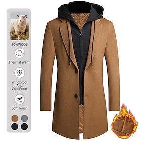 Men's Winter Coat Wool Coat Overcoat Daily Wear Going out Winter Wool Thermal Warm Washable Outerwear Clothing Apparel Fashion Warm Ups Solid Colored Detachabl