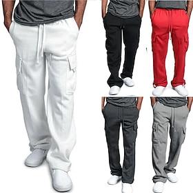 Men's Cargo Pants Sweatpants Joggers Trousers Cargo Sweatpants Wide Leg Solid Color Full Length Sports Outdoor Daily Classic Casual Loose Fit Black White