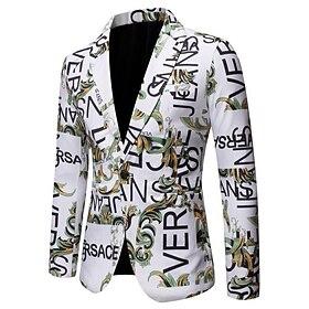 Men's Cocktail Attire Blazer Wedding Party Spring Autumn Polyester Letter Number Comfort Single Breasted Two-button Blazer Black White Red Blue