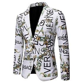 Men's Cocktail Attire Blazer Wedding Party Spring Autumn Polyester Letter  Number Comfort Single Breasted Two-button Blazer Black White Red Blue