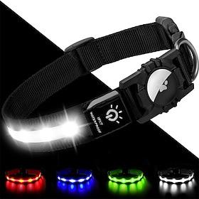 LED Dog Collar with AirTag Holder – IPX7 Waterproof USB-C Rechargeable Glow Nylon Pet Collar for Small Dogs  Puppies, Light Up Flashing for Night Walking