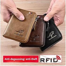 Kangaroo Wallet Men's RFID Blocking PU Leather Wallet with Zipper Multi Business Credit Card Holder Purse High Quality