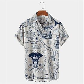 Men's Nautical Shirt Button Up Shirt Short Sleeve Vintage Fashion Designer Casual Outdoor Holiday Summer Spring Turndown Print Button-Down Blue White Yellow Li