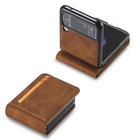 Phone Case For Samsung Galaxy Z Flip 7 Z Flip 5 Z Flip 4 Z Flip 3 Back Cover Bumper Frame Dustproof With Card Holder Solid Colored PU Leather