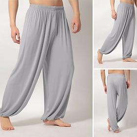 Men's Summer Pants Baggy Pants Beach Pants Harem Pants Boho Pants Elastic Waist Flowy Solid Color Comfort Breathable Casual Daily Beach Hippie Yoga Black White
