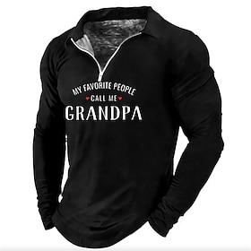 Father's Day papa shirts Men's Polo Shirt Golf Shirt Letter Graphic Prints Turndown Black Red Blue Green Khaki 3D Print Outdoor Street Long Sleeve Zipper Print