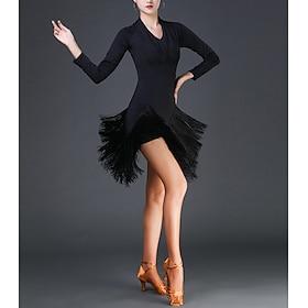 Latin Dance Dress Tassel Pure Color Women's Performance Training Long Sleeve High Terylene