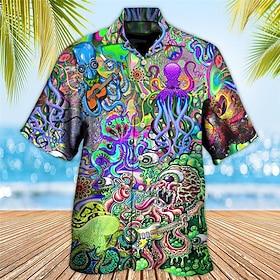 Men's Tropical Guitar Octopus Shirt Summer Hawaiian Shirt Aloha Shirt Short Sleeve Shirt Turndown Tropical Fashion Hawaiian Casual Beach Hawaiian Yellow Red Pu