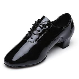 Men's Black Patent Leather Dance Shoes with Lace-Up Design – Comfortable Ballroom  Social Dance Shoes with Low Heel and Soft Suede Sole