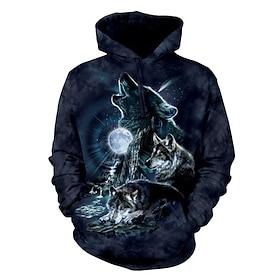 Herre Dyr Ulv Hattetrøje Hettegensere Genser Genser med hette for genser Langermet Hettegenser Med hette Gatemote 3D-utskrift Daglig Sport Svart Navyblå Trykt