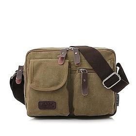 Men's Vintage Canvas Crossbody Messenger Bag, Multi-Pocket Shoulder Bag with Leather Accents for Travel and Casual Use