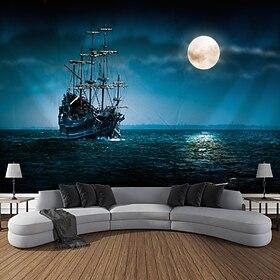 Nature Landscape Hanging Tapestry Wall Art Marine Sailing Moon Large Tapestry Mural Decor Photograph Backdrop Blanket Curtain Home Bedroom Living Room Decorati