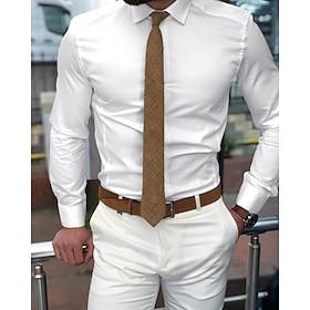 Men's Dress Shirt Standard Fit Long Sleeve Lapel Solid Color Polyester Black White Pink 2024