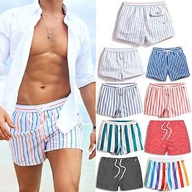 Men's Swim Trunks Swim Shorts Board Shorts Summer Shorts Drawstring Pocket with Mesh lining Stripe Comfort Quick Dry Short Casual Daily Holiday Hawaiian Classi