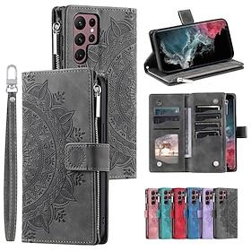 Phone Case For Samsung Galaxy S26 Ultra Plus S25 S23 S22 S21 FE S21 Ultra Plus S20 A54 A53 A33 Wallet Case Flip Wallet Zipper Tile TPU PU Leather