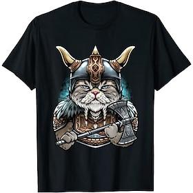 Vikings Cat Warriors T-shirt Anime Classic Street Style For Couple's Men's Women's Adults' Hot Stamping Casual Daily