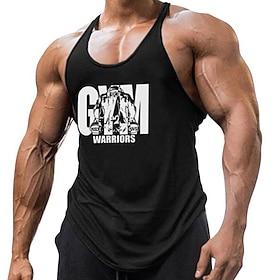 Men's Graphic Letter Tank Top Vest Top Undershirt Racer Back Tank Top Sleeveless T shirt U Neck Shirt Fashion Muscle Workout Vacation Sport Daily Black White Y