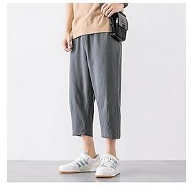 Men's Trousers Linen Shorts Summer Shorts Capri Pants Straight Pocket Elastic Waist Solid Color Comfort Breathable Ankle-Length Sports Outdoor Daily Casual Fol