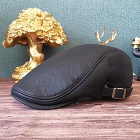 Men's Flat Cap Black Brown PU Fashion Streetwear Stylish 1920s Fashion Outdoor Daily Going out Plain Warm