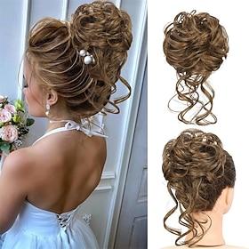 Messy Bun Hair Piece Scrunchie Tousled Updo Hair Extensions Hair Bun Curly Wavy Ponytail Synthetic Chignon for Women Girls
