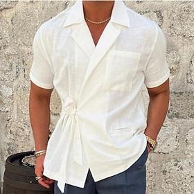 Men's Cotton Linen Shirt White Cotton Shirt Summer Shirt Beach Shirt Plain Vacation Hawaiian Black White Khaki Short Sleeve Lapel Spring  Summer Clothing Appar
