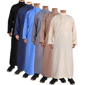 Saudi Style Arabic Thobe Men's Arab Robe Muslim Clothes Ramadan Middle East Ethnic Clothes