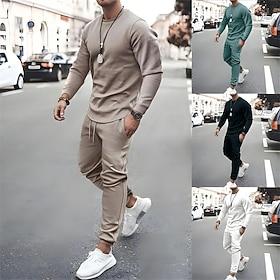 Men's Tracksuit Sweatsuit Jogging Suits White Crew Neck Solid Color Sports Outdoor Sportswear Polyester Casual Clothing Apparel Hoodies Sweatshirts Long Slee