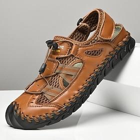 Men's Breathable Faux Leather Outdoor Sandals – Closed Toe Sport Fisherman Shoes with Adjustable Elastic Laces for Hiking, Walking Casual Summer Wear