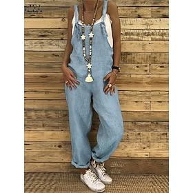 Women's Overall Bib Utility Pocket Solid Color Square Neck Streetwear Daily Vacation Regular Fit Sleeveless Black Wine Blue S M L Summer Fall Cowboy