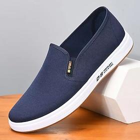 Men's Navy Blue Canvas Slip-On Shoes – Lightweight Casual Loafers with White Sole for Walking, Travel, and Daily Wear