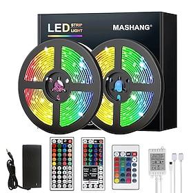 LED Strip Lights RGB 5M 10M 15M 20M LED Lights Flexible Color Change SMD with IR Remote Controller and 100-240V Adapter for Home Bedroom Kitchen TV Back Lights