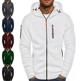 Men's Full Zip Hoodie Sweat Jacket Jacket Tactical Navy Blue Hooded Solid Color Zipper Casual Polyester Cool Casual Big and Tall Winter Spring   Fall Clothing