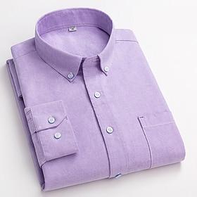 Men's Dress Shirt Button Down Shirt Oxford Shirt Solid / Plain Color Wedding Vacation White Blue Purple Light Grey Long Sleeve Turndown All Seasons Clothing Ap